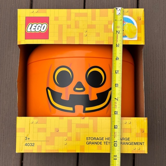 Lego Pumpkin Head LARGE Storage Container Toy Organization Bin Stackable Orange - Picture 6 of 7